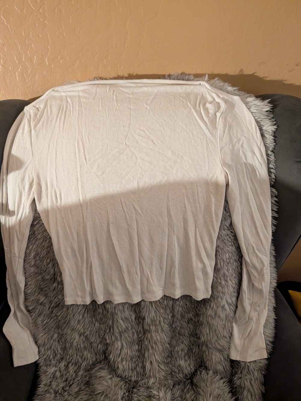 wild fable Ivory Long-Sleeve Ribbed Crew Top